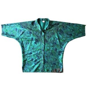 Vintage JOLIE FEMME AUSTRALIA Shirt Womens Medium Teal Turquoise Blouse Top 1980